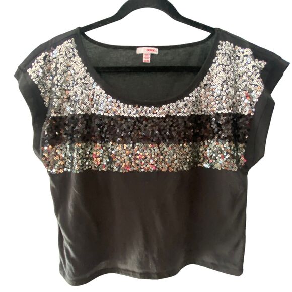 Bongo Black sparkly Sequin Shirt Cropped Top Medium - Picture 1 of 8